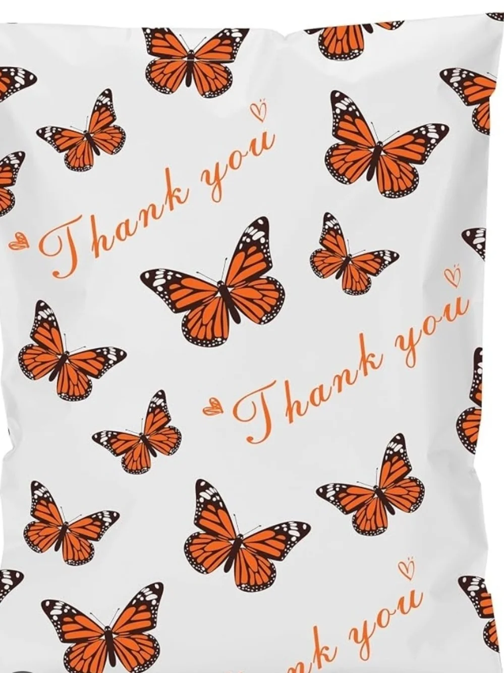 Butterfly Thank You Party Poly Mailers Bags - White and Orange 10x13 25